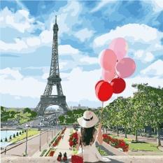 Картина за номерами - Дівчина з повітряними кульками і Ейфелева вежа Ідейка (КНО2699)