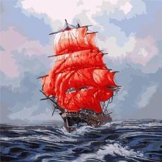 Картина за номерами - Морський пейзаж Корабель з червоними вітрилами Ідейка (КНО2709)