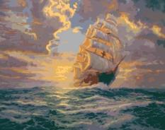 Картина за номерами - Морський пейзаж Корабель на світанку Ідейка (КНО2715)