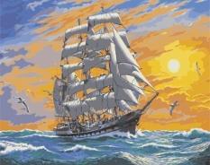 Картина за номерами - Морський пейзаж Корабель на світанку Ідейка (КНО2722)