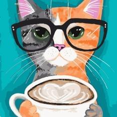 Картина за номерами - Кіт в окулярах тримає чашку кави Ідейка (КНО4006)