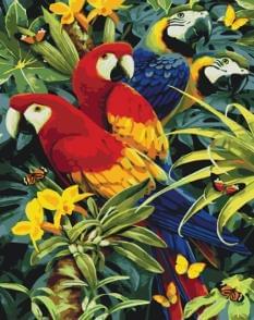 Картина за номерами - Птахи Різнобарвні папуги Ідейка (КНО4028)