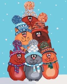 Картина за номерами - Коти в зимових шапках і шарфиках Ідейка (КНО4105)