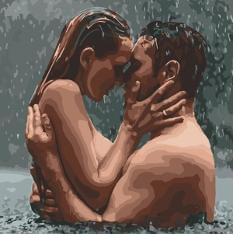 Картина за номерами - Оголені чоловік і жінка Поцілунок під дощем Ідейка (КНО4694)