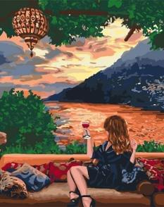 Картина за номерами - Дівчина з келихом вина Захід Ідейка (КНО4730)
