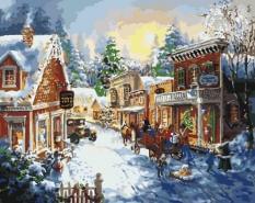 Картина за номерами - Новий рік Різдво Зимовий пейзаж Ідейка (КНО2247)