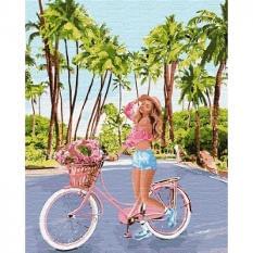 Картина за номерами - Тропічний острів Красива дівчина Прогулянка на велосипеді Ідейка (КНО4759)